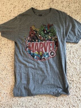 Marvel Short Sleeve Graphic T-Shirt - Gray with Multicolor Print